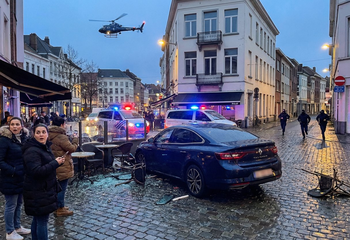 Antwerpen Franse Auto Eindigt Op Terras Na Achterv